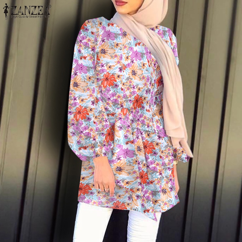 Áo nữ ZANZEA tay dài cổ tròn dáng rộng gấu tay áo có độ đàn hồi phong cách Hồi Giáo