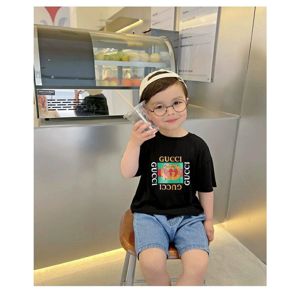 Áo Thun, Áo Phông Cho Bé Trai Bé Gái G C 2 Màu Đen Trắng Cực Hot Size 8-18kg