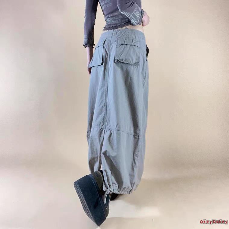 Chân Váy Dài Tới Mắt Cá Chân Màu Trơn Phối Dây Buộc Phong Cách Đường Phố Y2K Cho Nữ