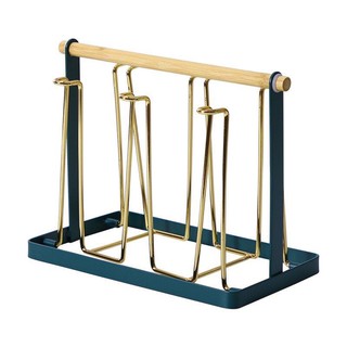 Giá úp ly, giá úp cốc men xanh tay cầm bằng gỗ