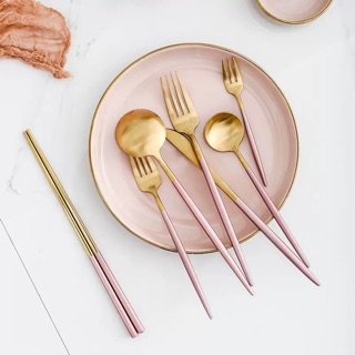 (Order) Bộ dao dĩa màu hồng lẻ món