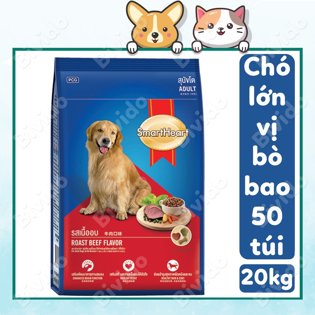 Thức ăn SmartHeart chó lớn vị bò bao 20kg (50 túi 400g) - Bivido