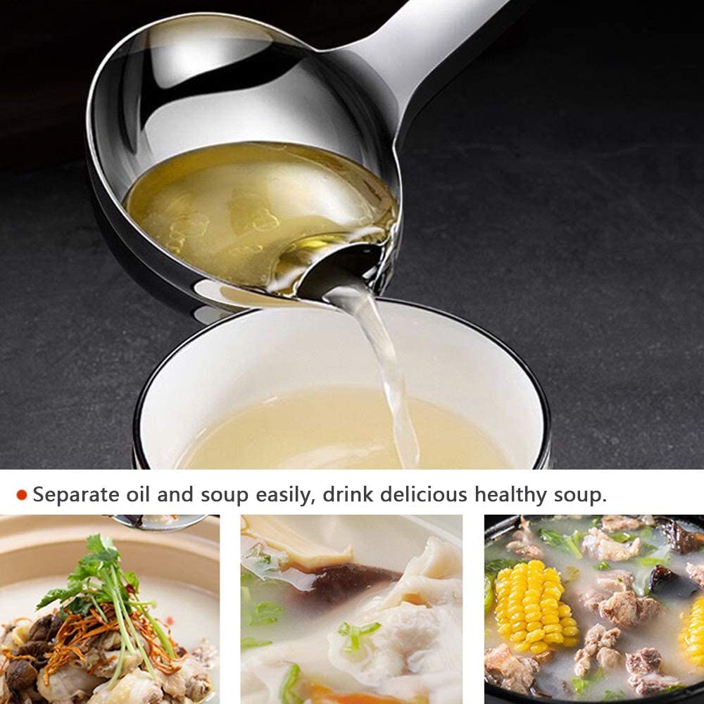 Vá múc canh tách mỡ, muỗng inox thiết kế thông minh tách chất béo