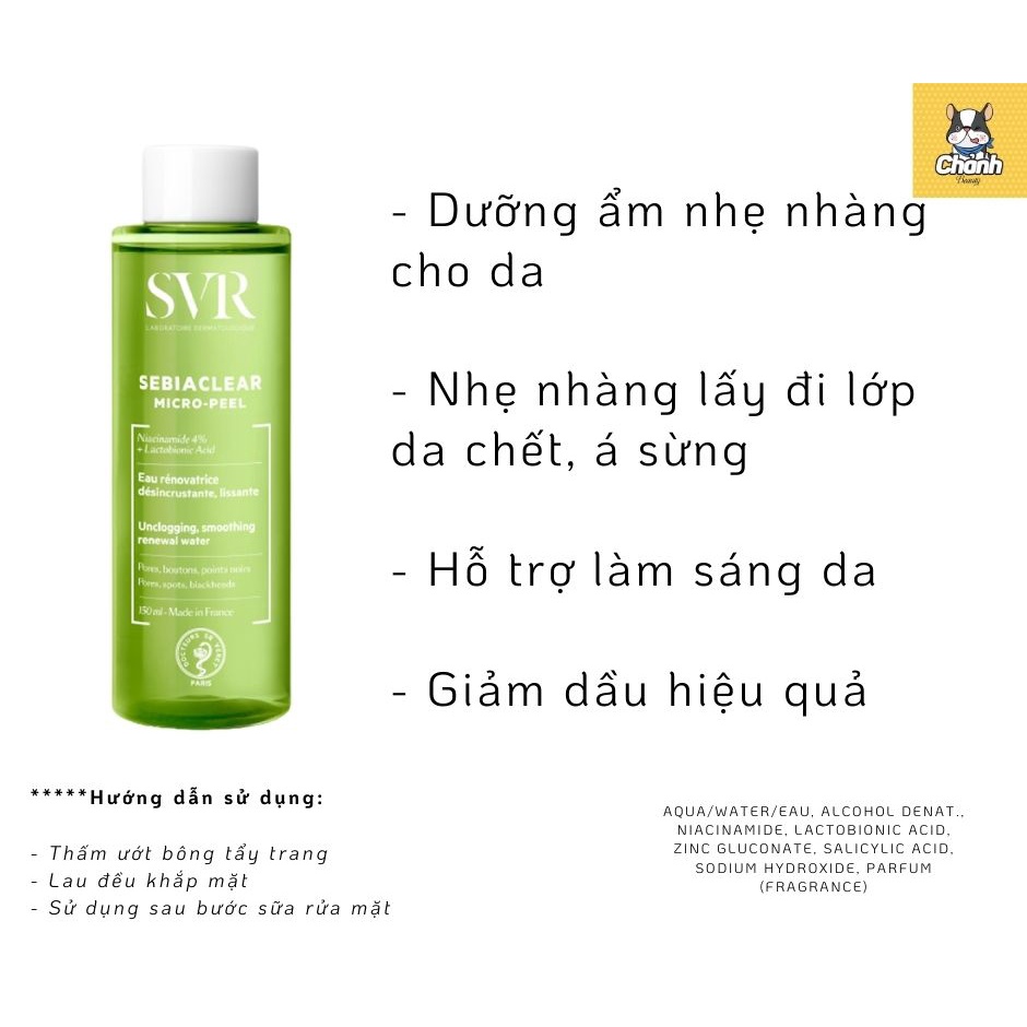 SVR SEBIACLEAR Micro-Peel - Nước cân bằng da giảm dầu, ngừa mụn 150 mL