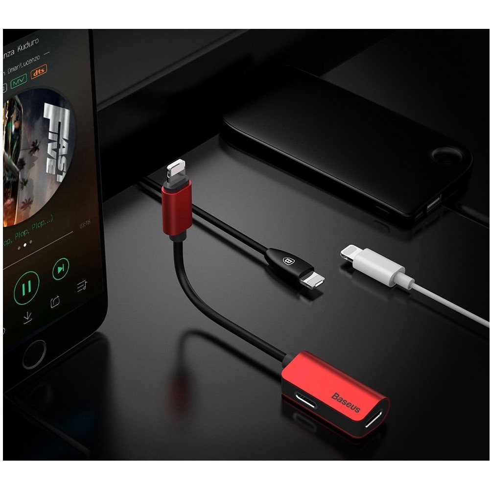 Jack Chuyển đổi tai nghe Baseus L37 cho iphone 2 in 1 Vừa Sạc Vừa Nghe , có Mic đàm thoại chơi game chân lightning
