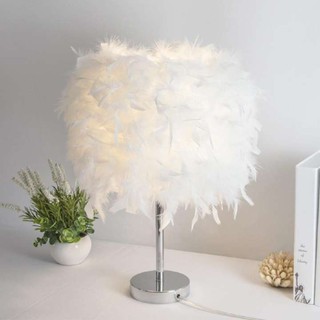 Đèn ngủ để bàn D07 cao cấp nón lông vũ cực đẹp có tăng giảm độ sáng