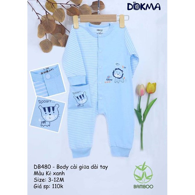 Body cài giữa dài tay Dokma (0-12m)