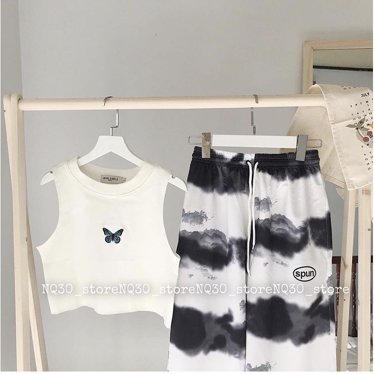 Áo croptop thun 3 lỗ thêu bướm siêu xinh AT21 | BigBuy360 - bigbuy360.vn