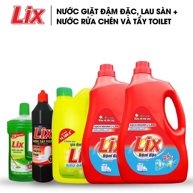 Combo 17-  5 SP LIX gồm 2C Nước Giặt ĐĐ H.Hoa 2Kg +NLS H.Nắng Hạ 1L +N. rửa chén SĐĐ H.Chanh 1.4Kg + Nước Tẩy Toilet 1Kg