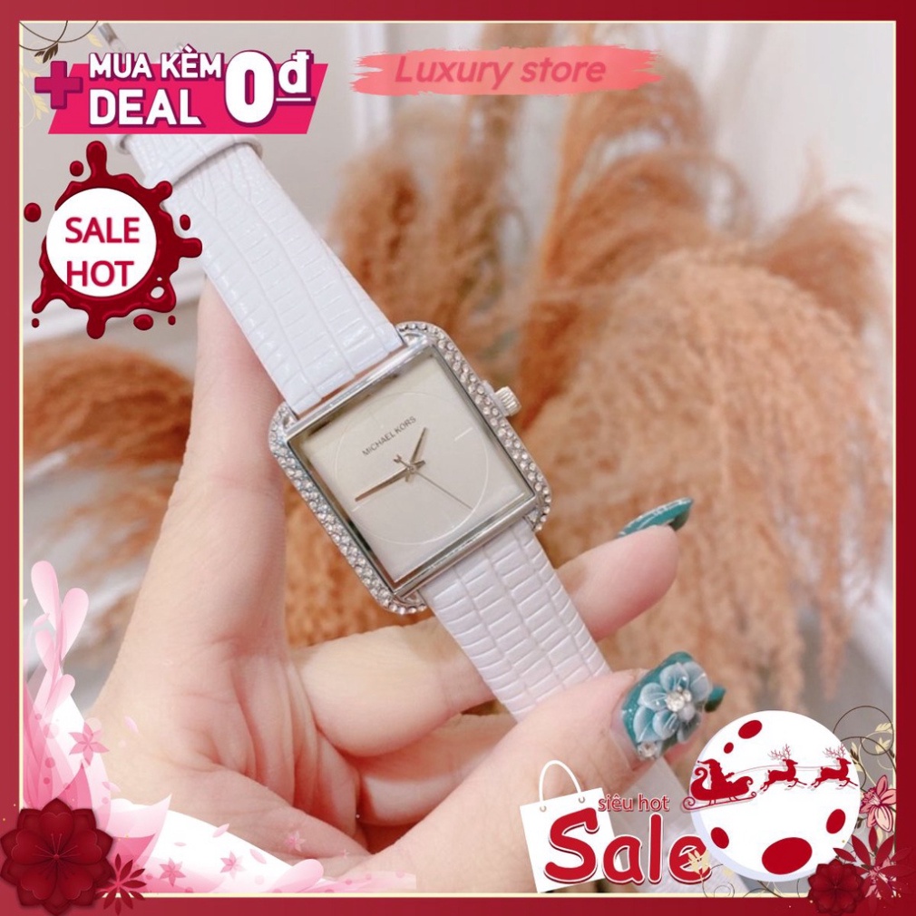 Đồng hồ nữ MK Michael Kors dây da mặt vuông, máy pin size 33mm lên tay xinh xỉu