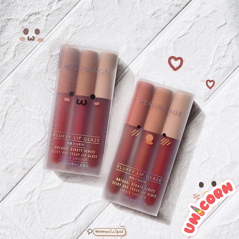 Set Son Kem Lì HERORANGE Son Nội Địa Trung 3 Cây Dưỡng Ẩm Môi Bền Màu