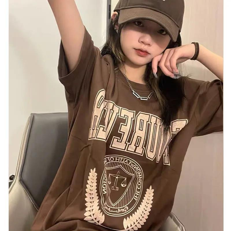 Jiashucheng Áo Thun Nữ Ngắn Tay Phong Cách Đường Phố Mỹ Mùa Hè Mới