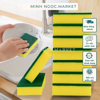 Combo 3 miếng bọt biển rửa bát chén đĩa xoong nồi miếng chà vệ sinh 2 mặt xanh vàng
