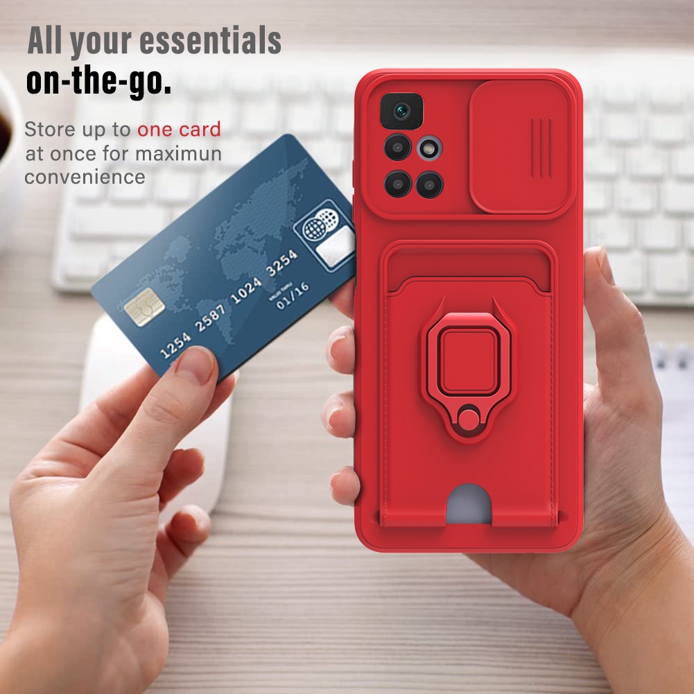 Ốp Điện Thoại Mềm Có Ngăn Trượt Đựng Thẻ Và Dây Đeo Cho Xiaomi Redmi 10 4G 9T 9C 10A / Redmi Note 9S 9 8 Pro