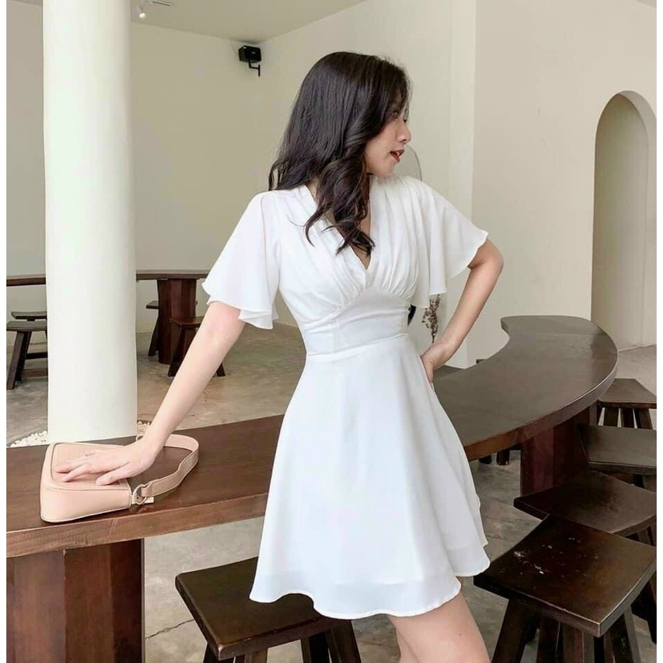 Váy Xòe Cổ V AKARA HQ088 Tay Ngắn Phù Hợp Dạo Phố Dự Tiệc S M L