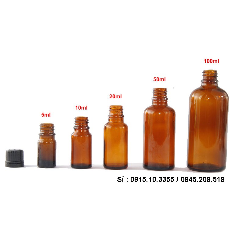 COMBO 10 Chai thuỷ tinh mầu nâu 50ml (nắp nhựa đen ,có nhỏ giọt)