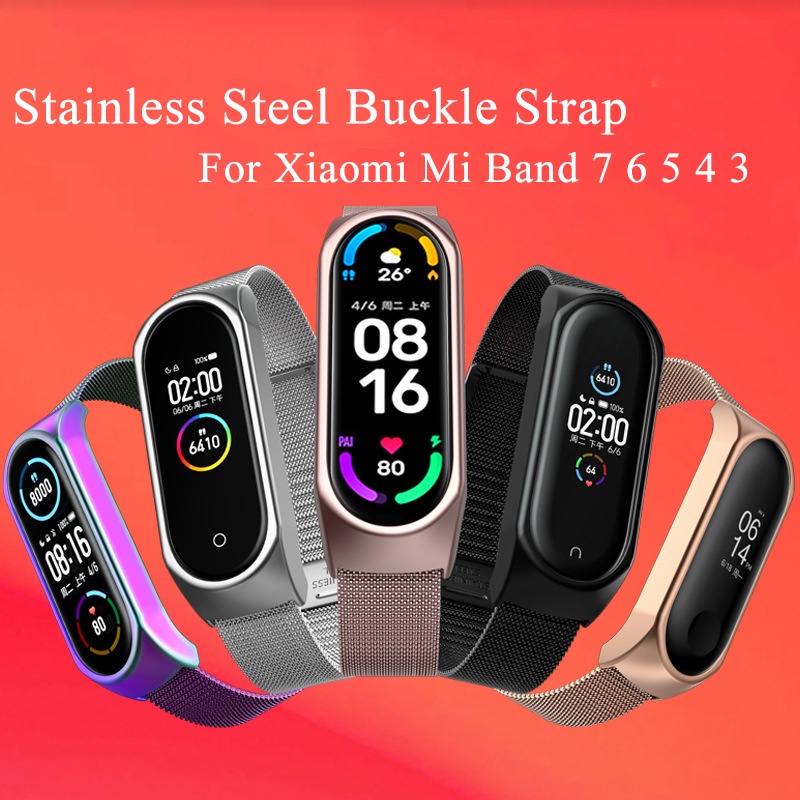 Dây Đeo Thay Thế Bằng Thép Không Gỉ Cho Xiaomi Mi Band 7 6 5 Mi Band 4 3 5 6 7 NFC