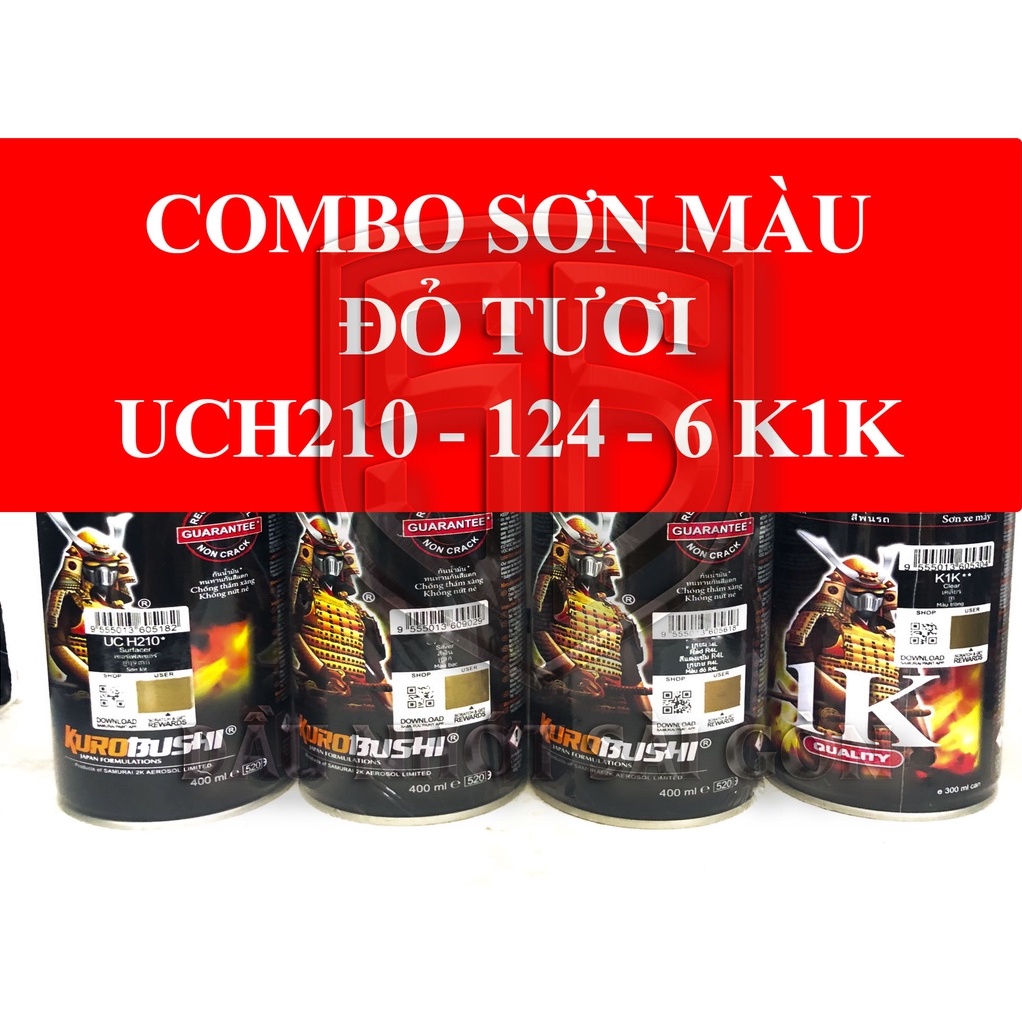 COMBO 4 CHAI Sơn Xịt Xe Máy Samurai Màu Đỏ Tươi UCH210 - 124 - 6 - K1K