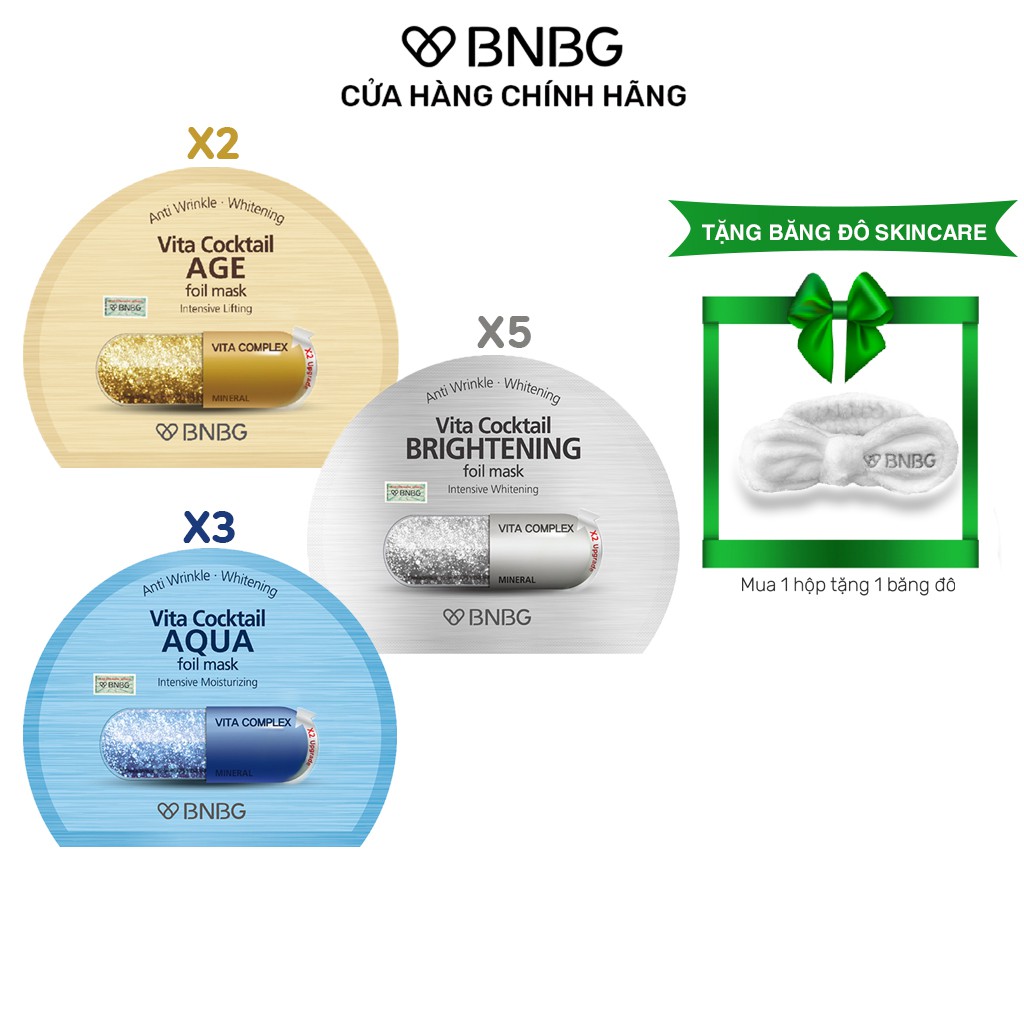 [Mã FMCGMALL -8% đơn 250K] Combo 10 mặt nạ dưỡng da gấp đôi dưỡng chất BNBG Vita Cocktail Foil Mask 30mlx10