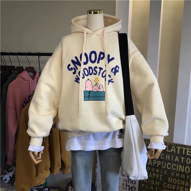 Áo hoodie vải nỉ lót bông dày dặn Snoopy