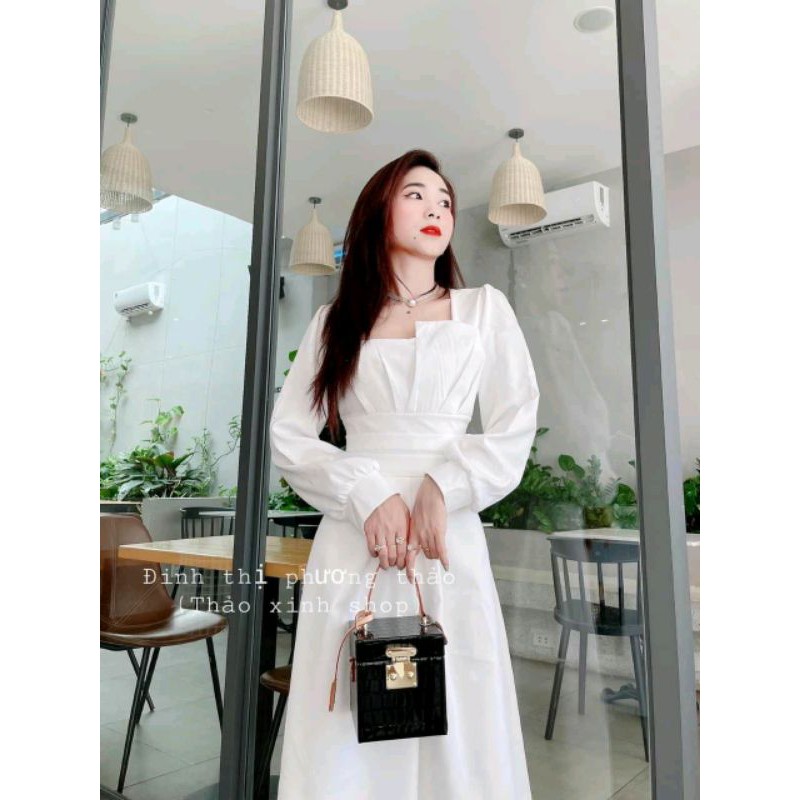 [ GIẢM KỊCH SÀN ] Váy trắng cổ lệch nữ bo eo cao cấp mẫu mới 2021 | BigBuy360 - bigbuy360.vn