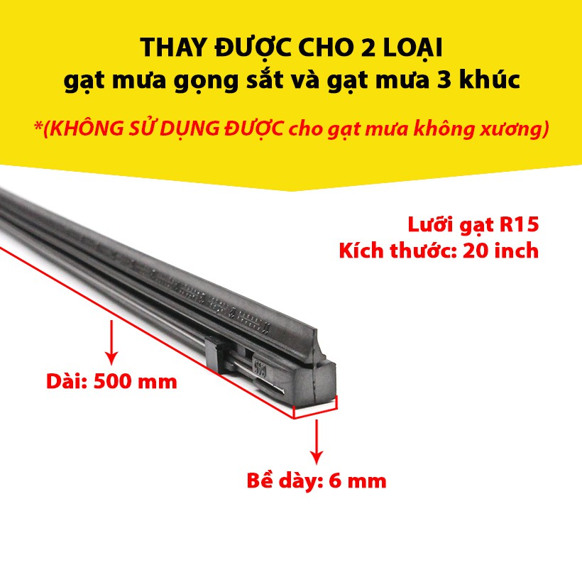 [Mã BMBAU50 giảm 10% đơn 99k] Combo 2 Lưỡi Gạt Mưa Loại A VIAIR R15 (20 Inch/500 mm) Nhập Khẩu Chính Hãng