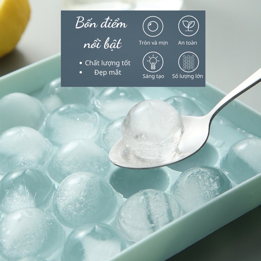 Khay đá tròn tủ lạnh 33 viên có nắp đậy Việt Nhật, Khuôn làm thạch hoa quả hình bi tròn ngộ nghĩnh