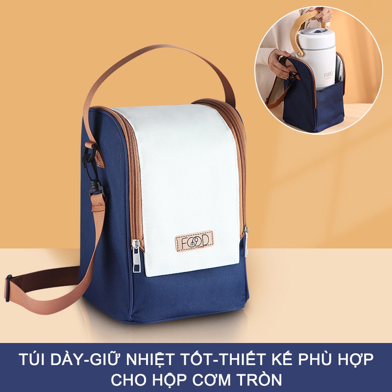 (HÀNG CAO CẤP) Túi đựng cơm giữ nhiệt FOOD 3 lớp cách nhiệt, lót nhôm, có quai đeo chéo, 2 ngăn, size to
