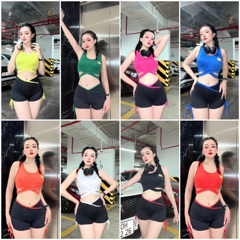 Set bộ đùi áo bra vương miện quần đùi rút dây tập gym, Aerobic, đi bơi nữ mẫu mới hit hot