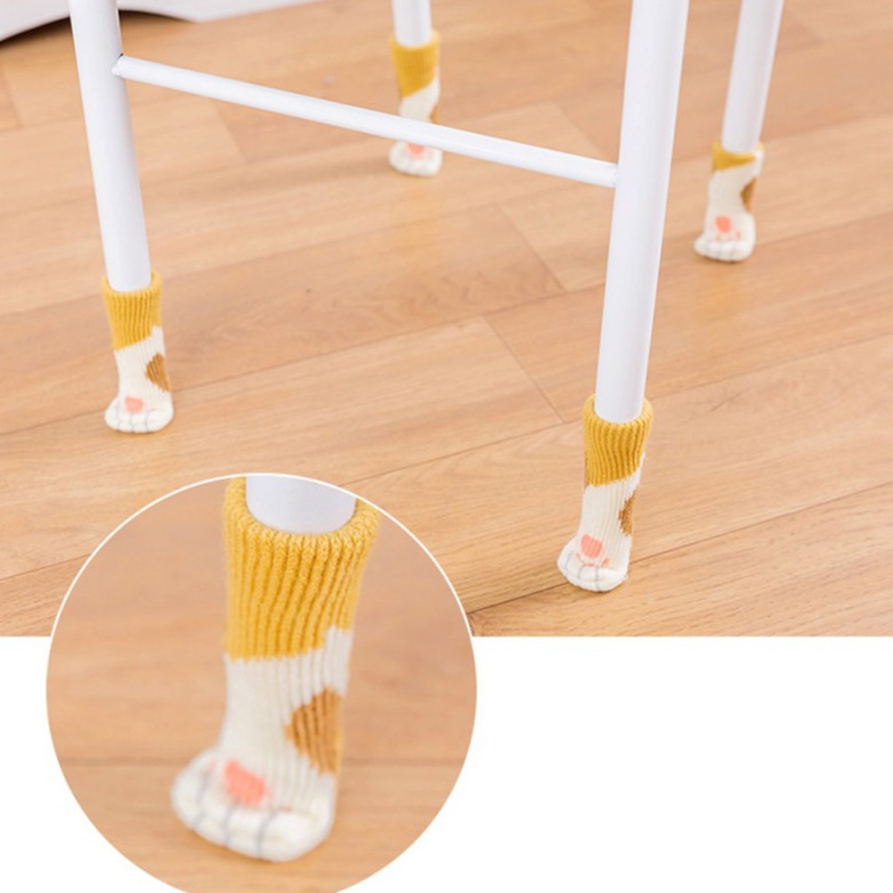 Daphne Set 4 Vỏ Bọc Chân Ghế Đan Len Chống Trượt Họa Tiết Chân Mèo Dễ Thương