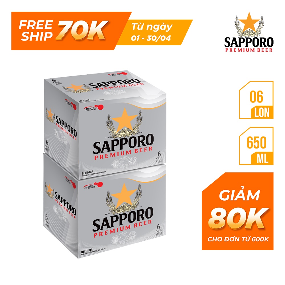 [Giảm 80k - Freeship Extra 70k] Combo 02 thùng bia Sapporo Premium 650ml