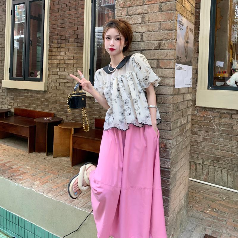 Áo Sơ Mi Tay Ngắn Chất Chiffon Hoạ Tiết Hoa Thiết Kế Dáng Rộng Che Khuyết Điểm