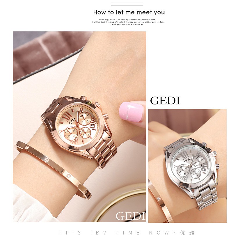 (SANG TRỌNG) Đồng Hồ Nữ Gedi H2986 Dây Thép Không Gỉ