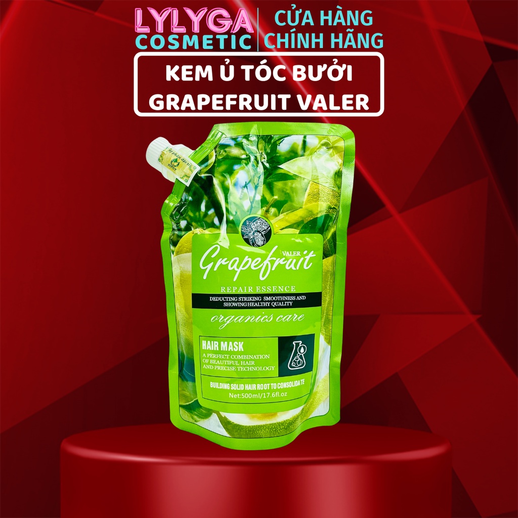 Kem Ủ Tóc Bưởi Phục Hồi Hư Tổn Grapefruit Valer 500Ml Hấp Ủ Tóc Thẳng Mượt, Thành Phần Tinh Chất Bưởi, Loại 1 Có Tem