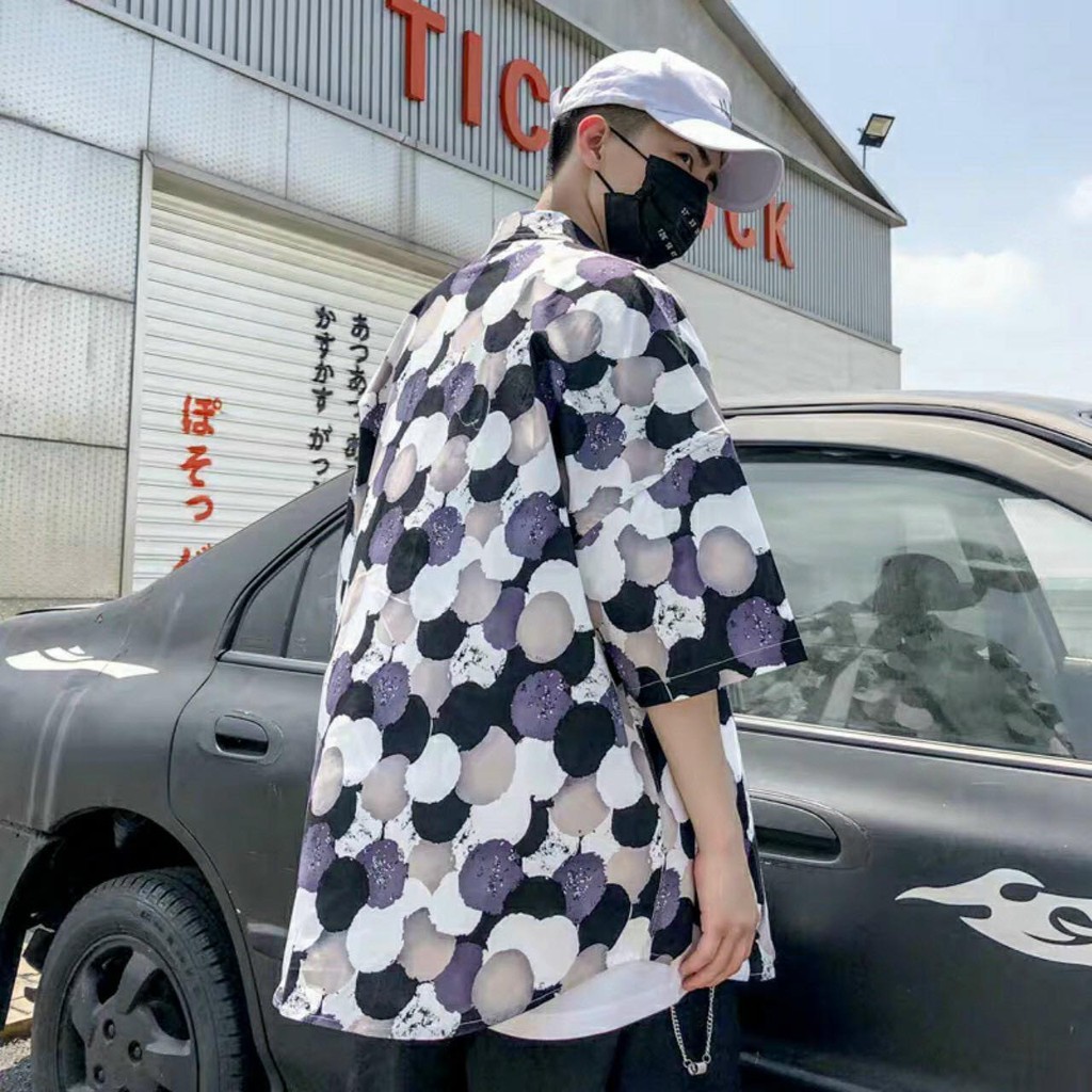 Áo sơ mi lụa loang màu nam nữ form rộng tay lở họa tiết độc đáo, chất mềm mịn, thoáng mát, thoải mái