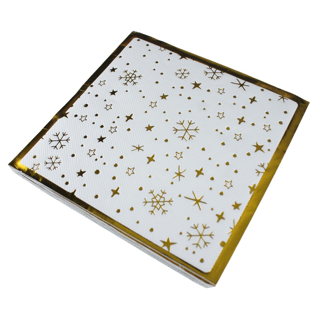 Bộ 20 Khăn Ăn Màu Vàng / Bạc In Hình Cây Thông Giáng Sinh Dùng Một Lần