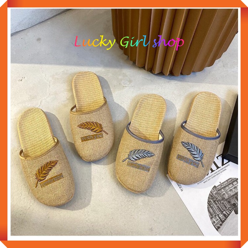 Dép Cói Nam Nữ Thêu Chiếc Lá Đẹp Độc Lạ, Mẫu Bít Đầu Và Mẫu Quai Ngang Đế 2 Phân - Lucky Girl shop