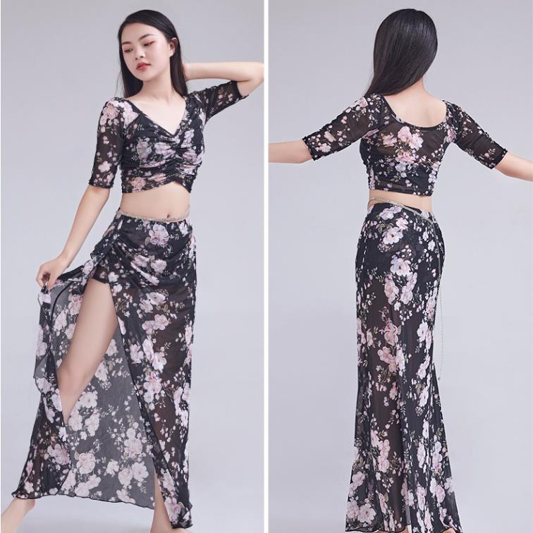 Bộ Đồ Biểu Diễn Múa Bụng In Hoa Xinh Xắn Cho Nữ