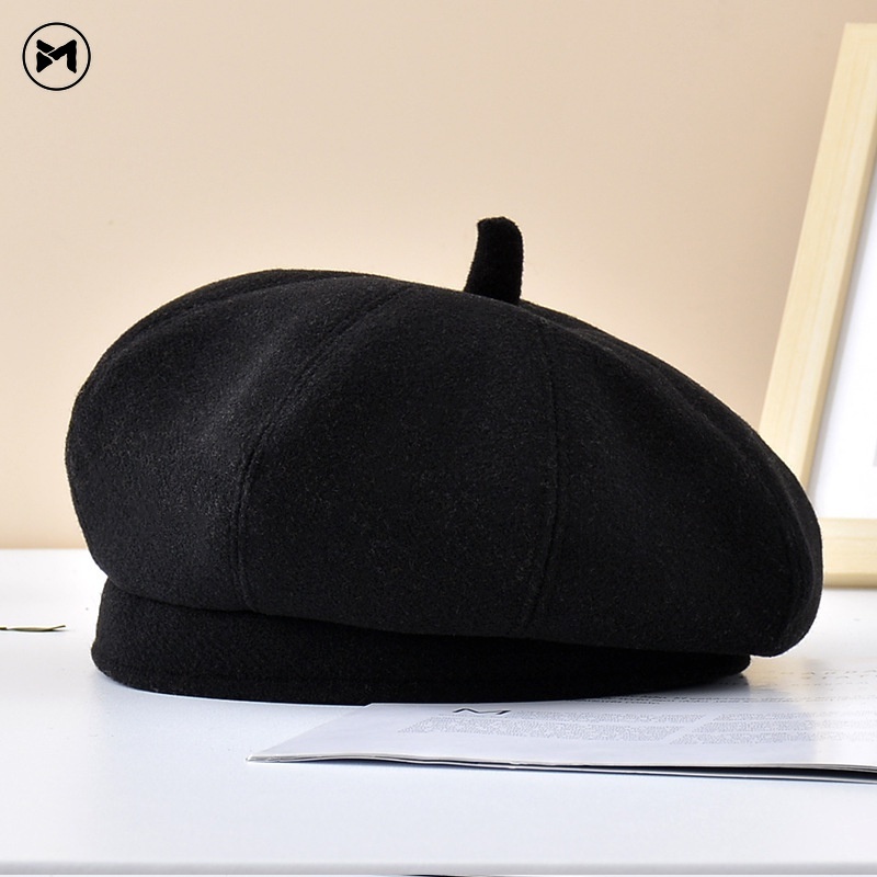Mũ Beret Len Ấm Áp Thiết Kế Đơn Giản Thời Trang Thu Đông Nhật Bản Mới Cho Nữ