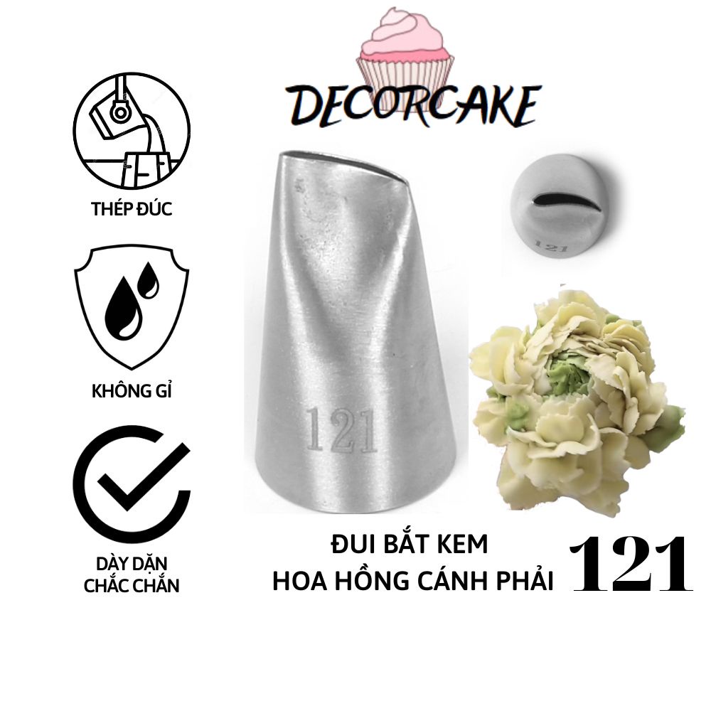 Đui bắt kem 121, Đuôi bắt hoa hồng phải cánh mỏng trang trí bánh bằng thép không gỉ đúc liền khối dày dặn, cứng cáp