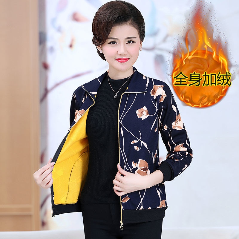 ✜☂✿Mẹ mặc quần áo xuân thu khoác mỏng phụ nữ trung niên và cao tuổi đông nhung ấm áp ngắn