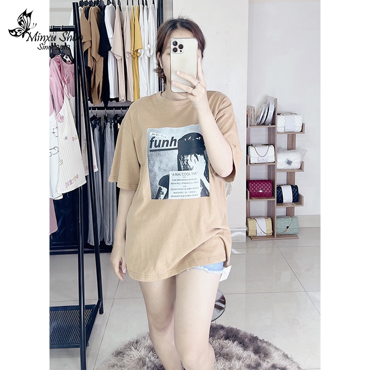 Áo phông nữ, áo thun cotton chất dày đẹp dáng thụng mặc giấu quần in hình chất lừ phom đẹp QCL1 Minxu shop mã AO93