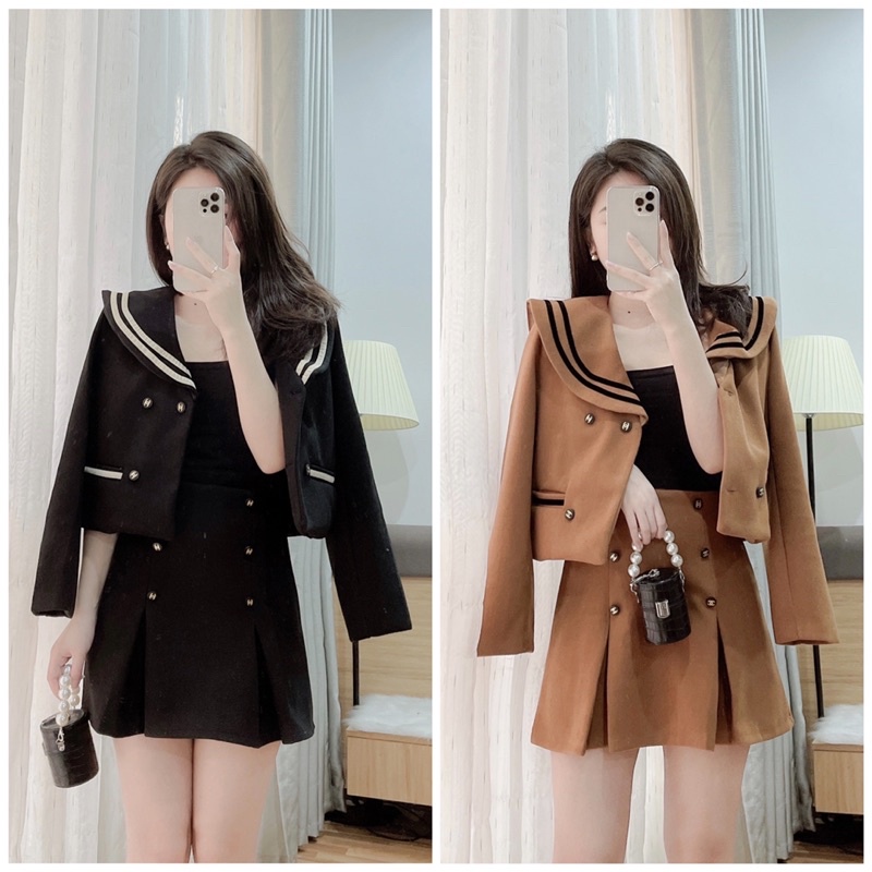 Set dạ cổ thuỷ thủ (đen/nâu)