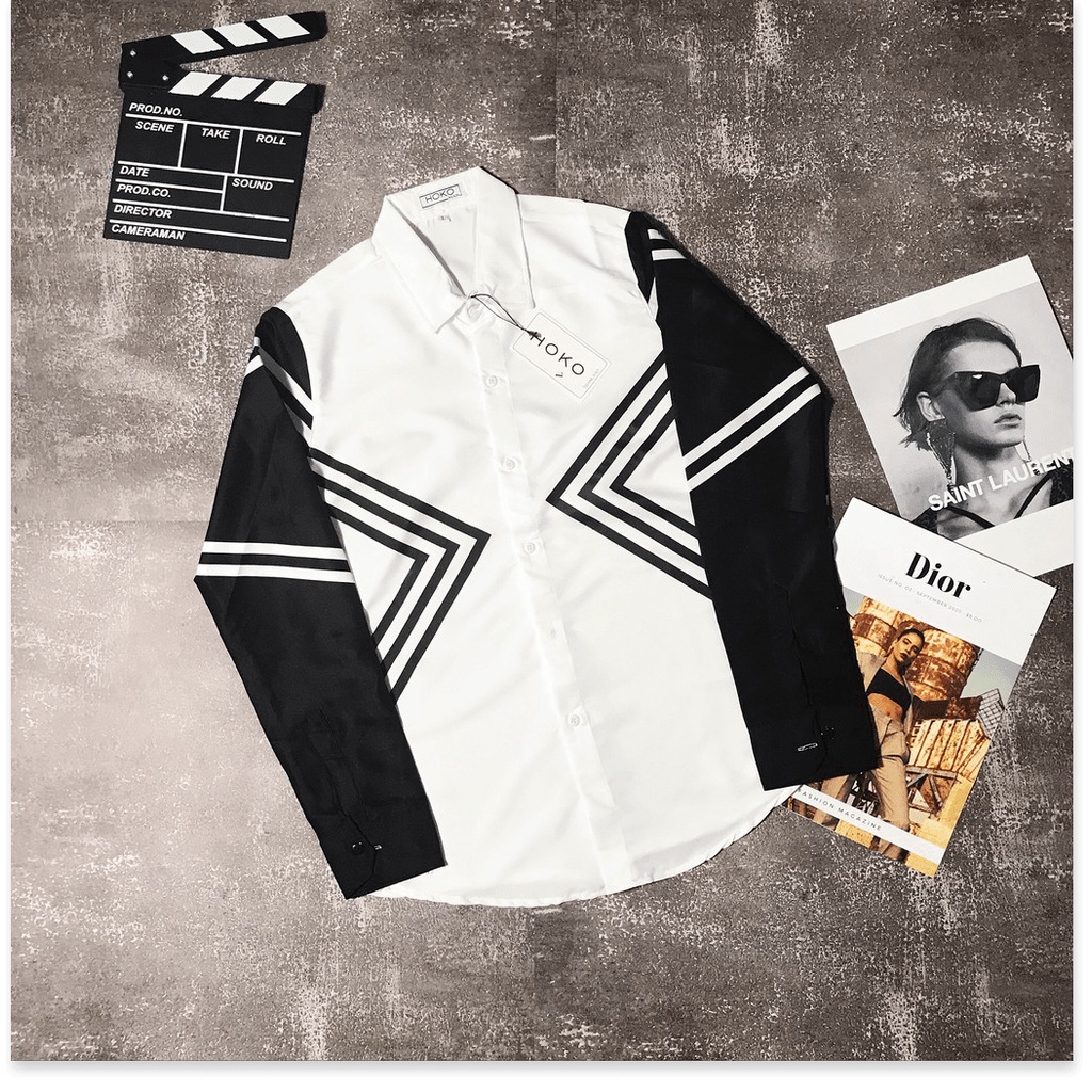 Áo sơ mi tay dài phối sọc đen cực chất , siêu đẹp cho anh em THỜI TRANG KME FASHION
