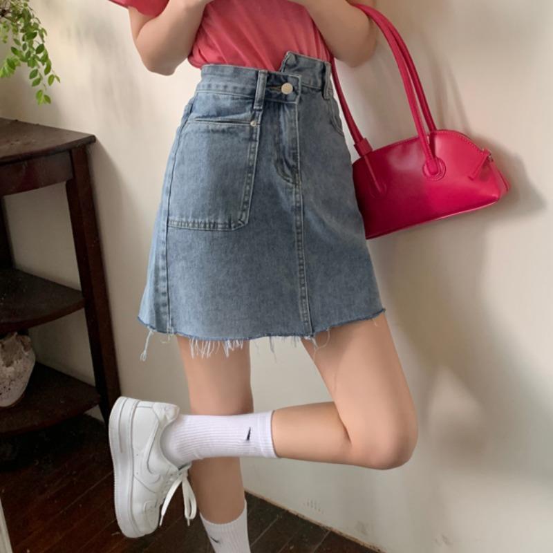 Chân váy jean Chữ A Lưng Cao Thời Trang Mùa Hè Cho Nữ