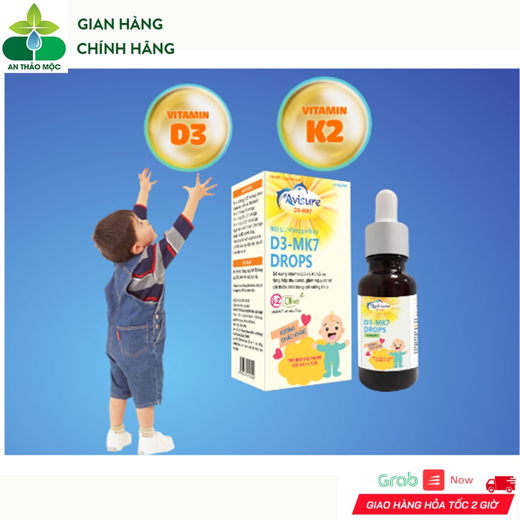 Siro Nhỏ Giọt Avisure D3mk7 Giúp Bé Hấp Thu Canxi Phát Triển Chiều Cao Xương Răng Chắc Khỏe Ngủ Ngon Chai 20ml