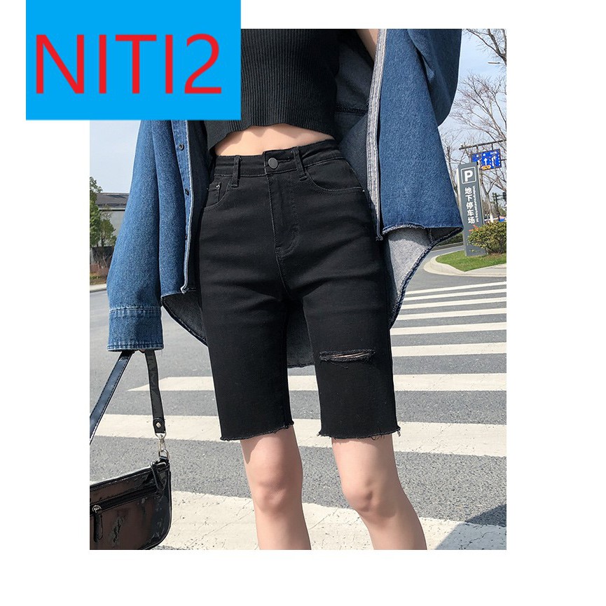 QUẦN JEAN NGỐ SKINNY NỮ GIÃN LỬNG NỮ LƯNG CAO RÁCH ĐÙI TRÁI MÀU ĐEN LAI TUA CAO CẤP NITI2 ĐỦ SIZE S, M, L CHẤT BÒ GIÃN