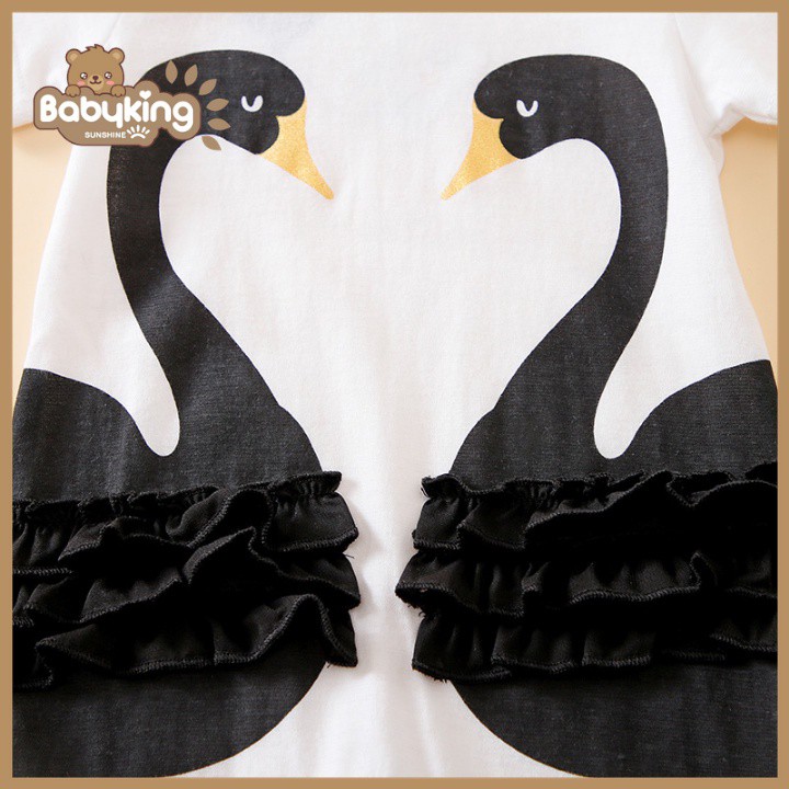 BodySuit,áo liền quần dễ thương ngắn tay kiểu chim thiên nga cho bé gái (029A), cotton 100%,thương hiệu Aiueo Nhật Bản.