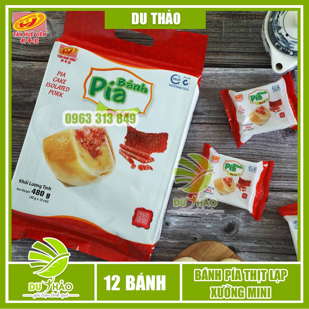 Bánh pía Thịt Lạp Mini 12 bánh Tân Huê Viên, đặc sản Sóc Trăng, bánh pía nhân mặn, đồ ăn vặt Việt Nam