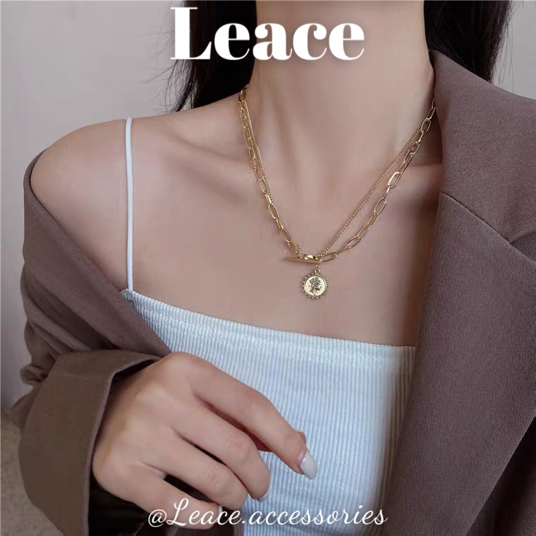 Dây chuyền, vòng cổ nữ xích hợp kim hai lớp mặt đồng xu cá tính NL027 Leace.accessories